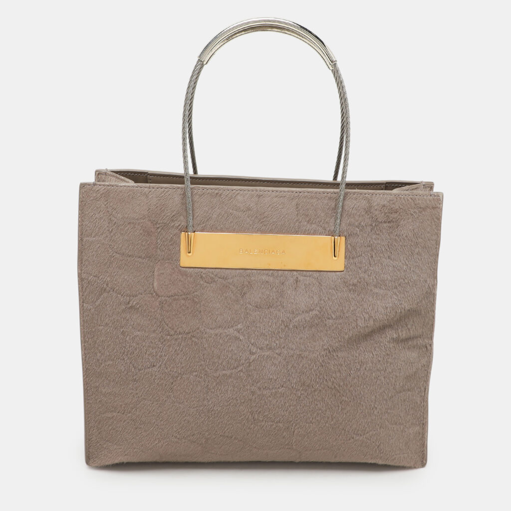 luxury-women-balenciaga-used-handbags-p1137179-004 Balenciaga Grey Croc Embossed Calf Hair Small Cable Shopper Tote