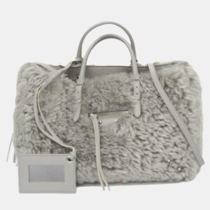 Balenciaga Gray Mouton and Leather Papier A6 Shoulder Bag