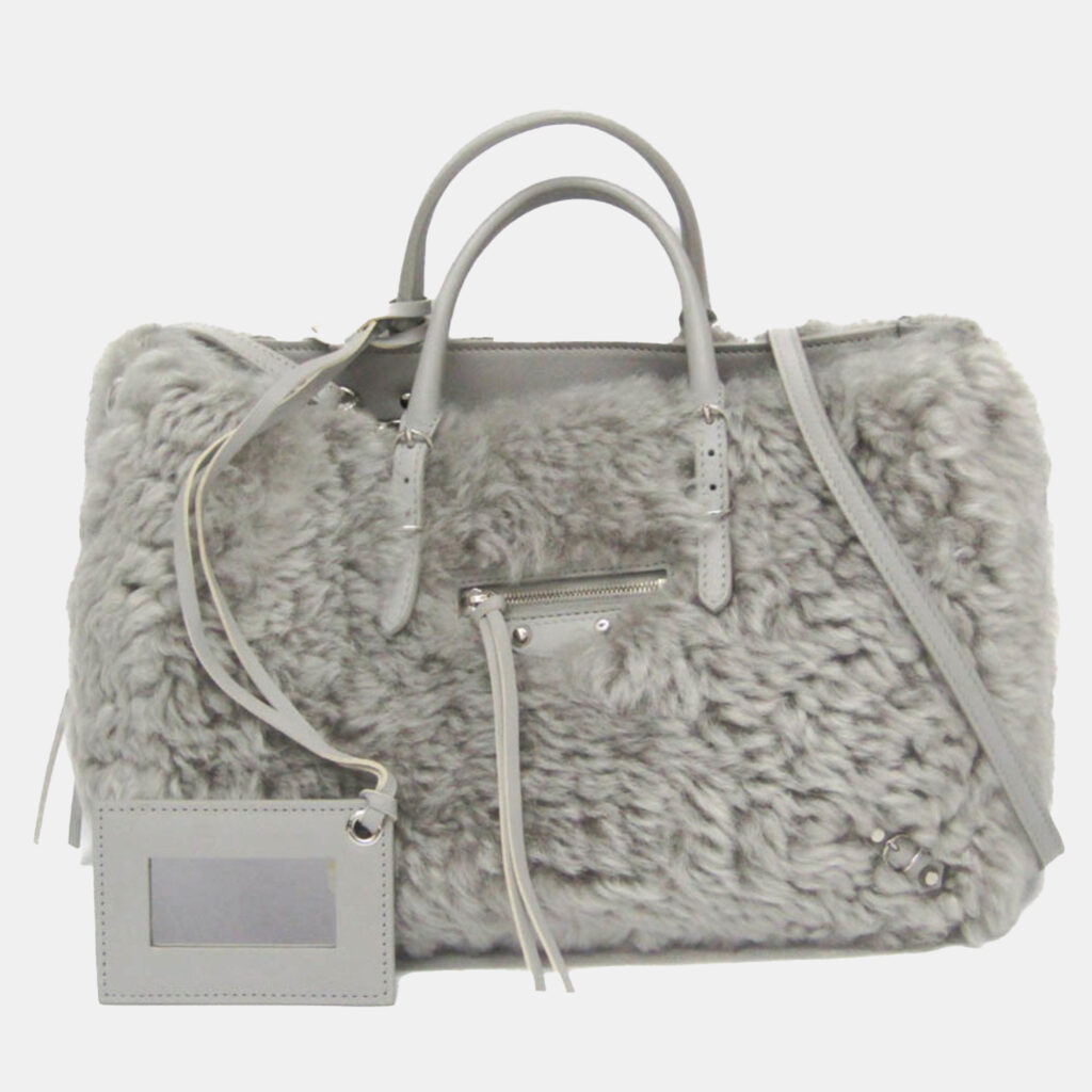 luxury-women-balenciaga-used-handbags-p1139593-003 Balenciaga Gray Mouton and Leather Papier A6 Shoulder Bag