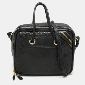 Balenciaga Black Crackle Leather Small Blanket Square Bag