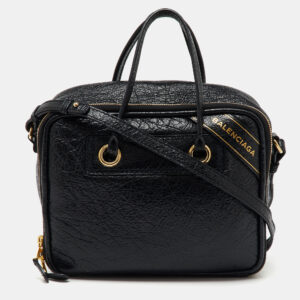 Balenciaga Black Crackle Leather Small Blanket Square Bag