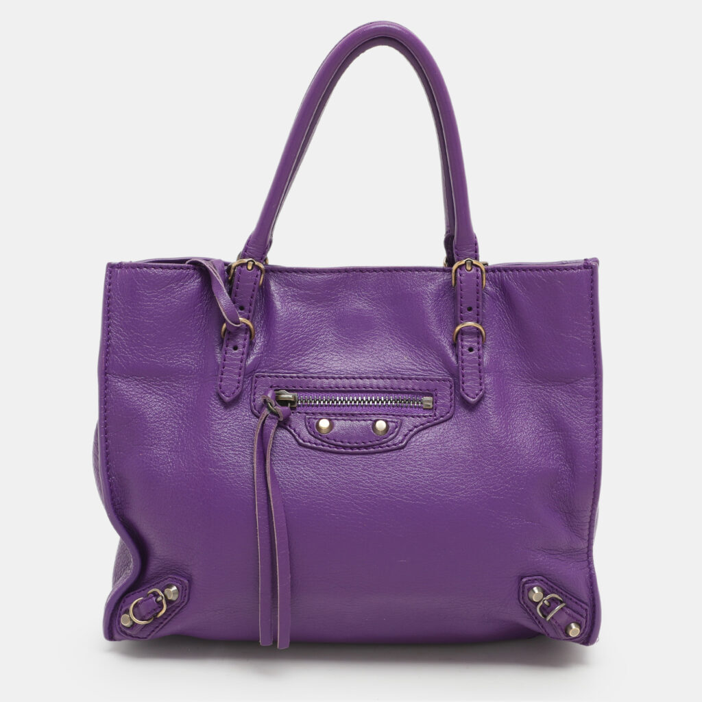 luxury-women-balenciaga-used-handbags-p1161025-001 Balenciaga Purple Leather Mini Papier A4 Tote