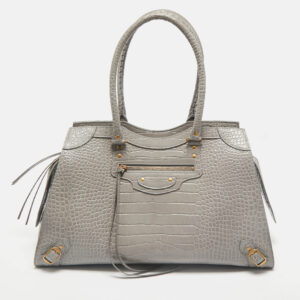 Balenciaga Grey Croc Embossed Leather Large Neo Classic Tote