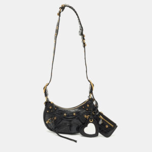 Balenciaga Black Croc Embossed Leather XS Le Cagole Shoulder Bag