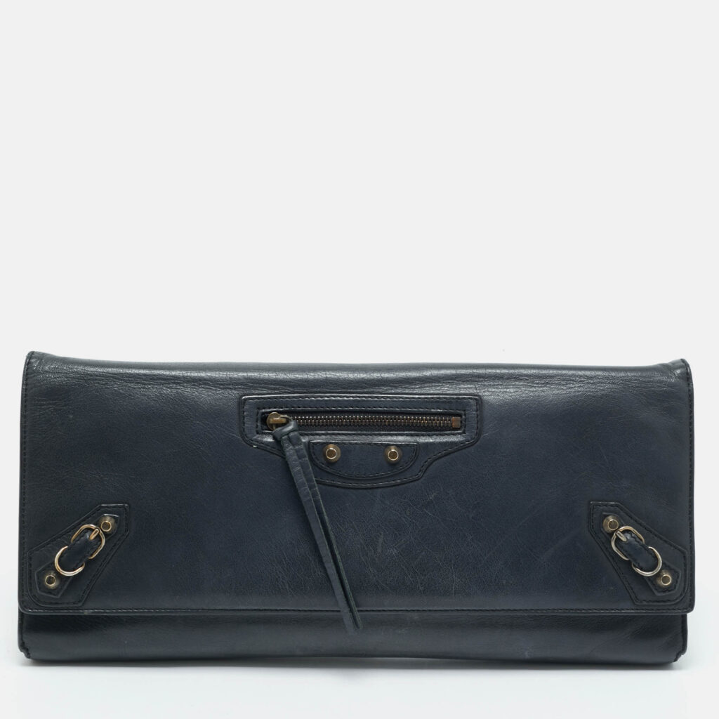 luxury-women-balenciaga-used-handbags-p1170579-013.jpg Balenciaga Navy Blue Leather Papier Long Clutch
