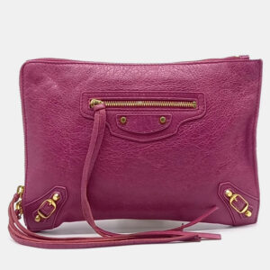Balenciaga Pink Leather Motor Clutch