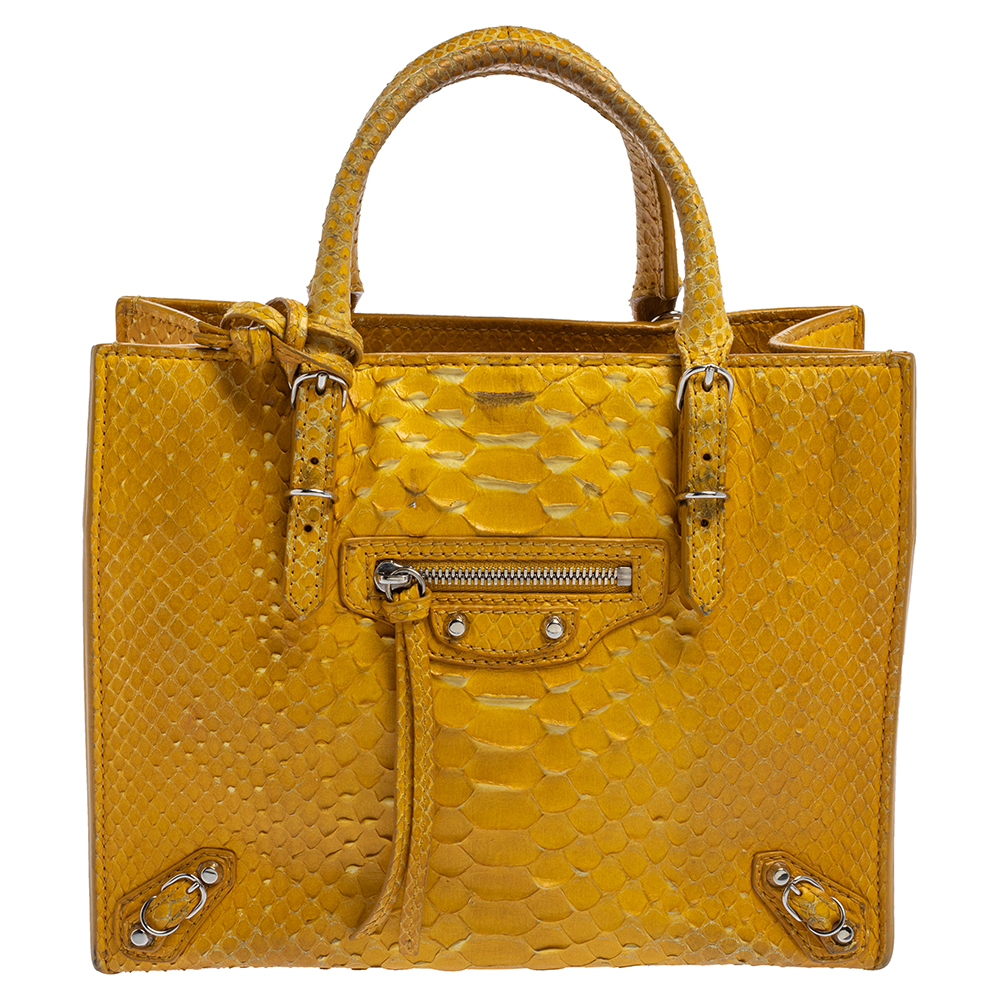 luxury-women-balenciaga-used-handbags-p403250-002 Balenciaga Yellow Python Mini Papier A4 Tote