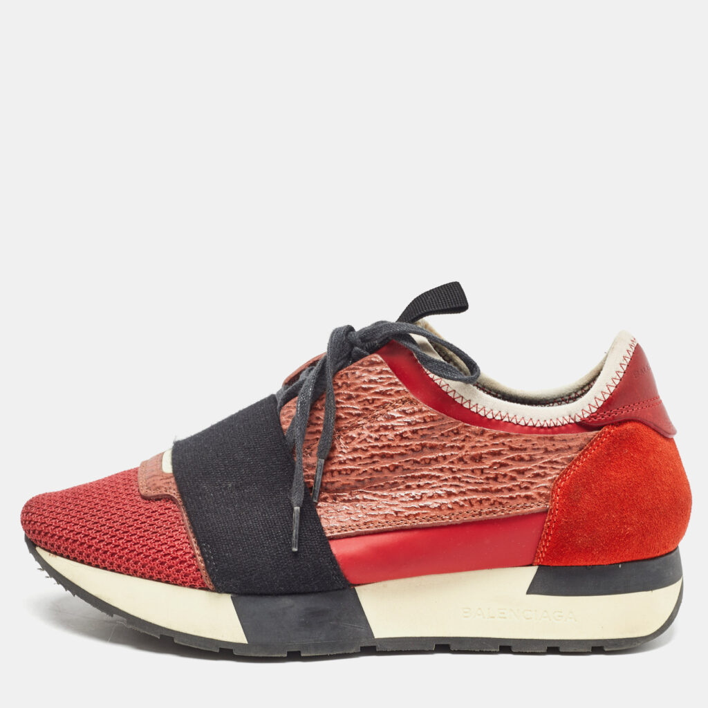 luxury-women-balenciaga-used-shoes-p1008593-003 Balenciaga Orange Suede and Leather Race Runner Sneakers Size 35