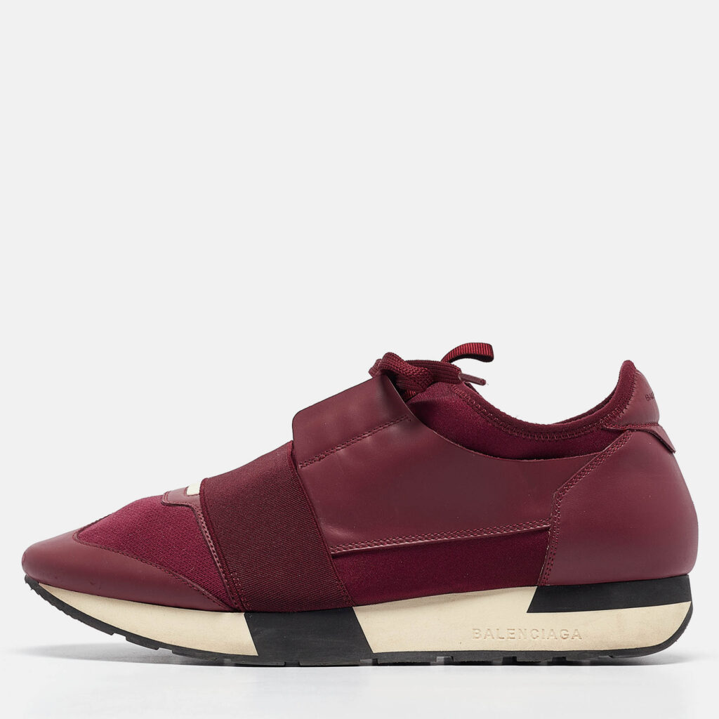 luxury-women-balenciaga-used-shoes-p1017683-010 Balenciaga Burgundy Leather and Neoprene Race Runner Sneakers Size 40