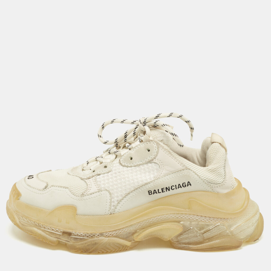luxury-women-balenciaga-used-shoes-p1027979-001 Balenciaga Grey Mesh and Nubuck Leather Triple S Clear Low Top Sneakers Size 40