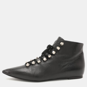 Balenciaga Black Leather Pointed Toe Lace Up Ankle Length Boots Size 36.5