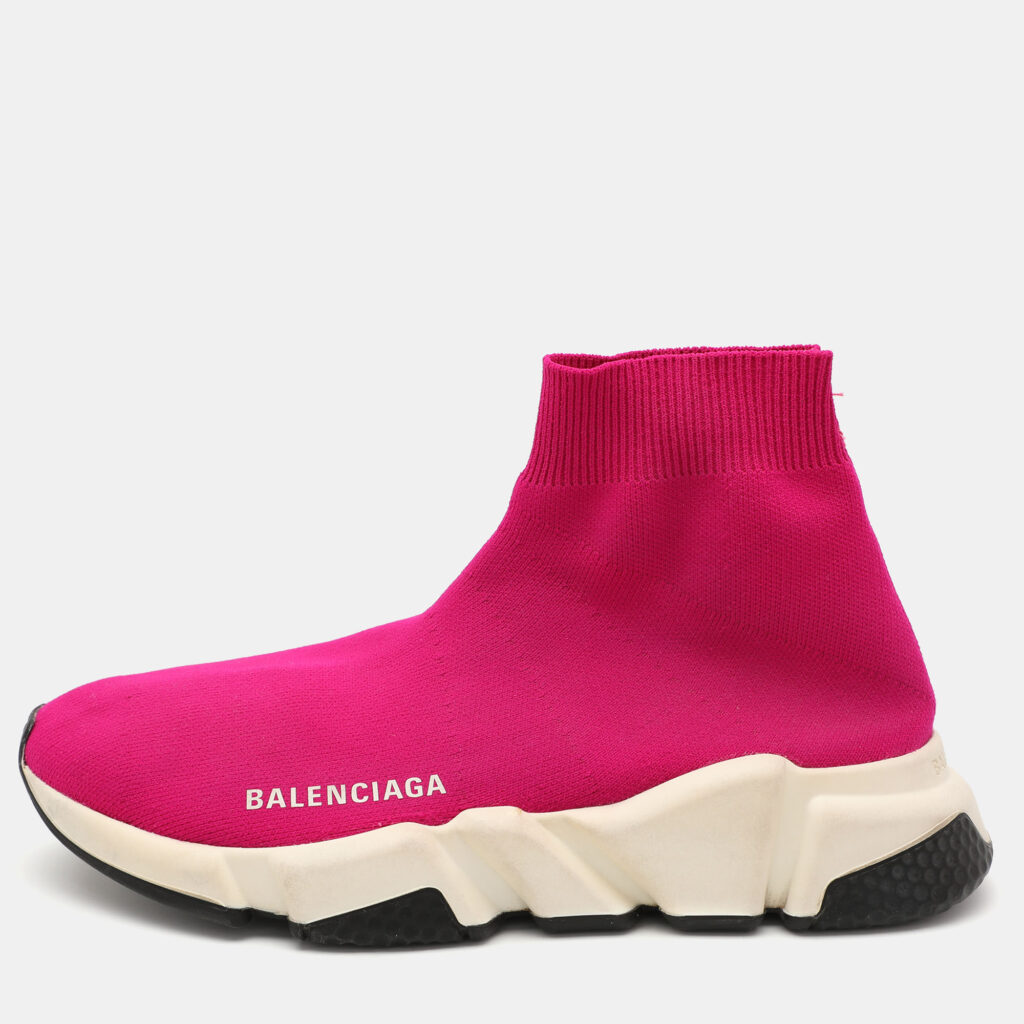 luxury-women-balenciaga-used-shoes-p1032058-001 Balenciaga Pink Knit Fabric Speed Trainer Sneakers Size 36