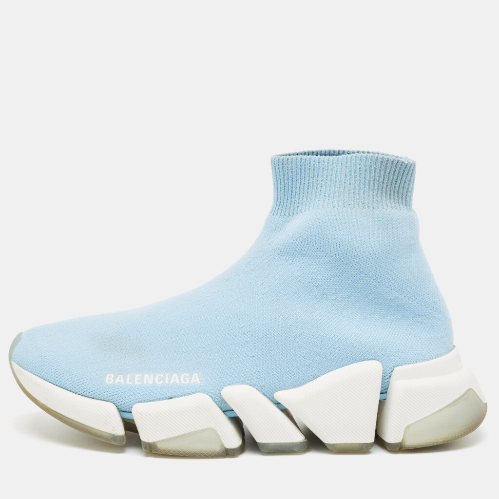 luxury-women-balenciaga-used-shoes-p1032562-003 Balenciaga Blue Knit Fabric Speed 2.0 LT Sneakers Size 36