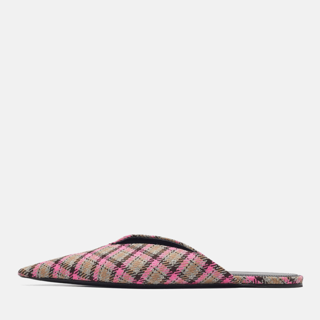 luxury-women-balenciaga-used-shoes-p1039609-001 Balenciaga Pink/Brown Plaid Canvas Knife Flat Mules Size 36