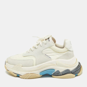 Balenciaga Grey/White Leather and Nylon Triple S Lace Up Sneakers Size 39