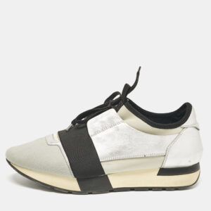 Balenciaga Silver/Grey Fabric and Leather Race Runner  Sneakers Size 40