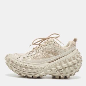 Balenciaga Beige Faux Leather and Mesh Defender Sneakers Size 38