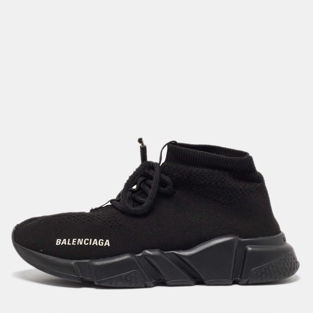luxury-women-balenciaga-used-shoes-p1070872-003 Balenciaga Black Knit Fabric Speed 2.0 Lace up Sneakers Size 37