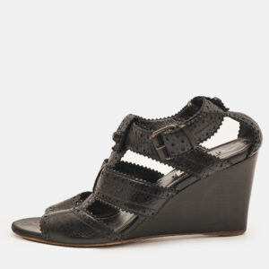 Balenciaga Black Leather Ankle Strap Wedge Sandals Size 39