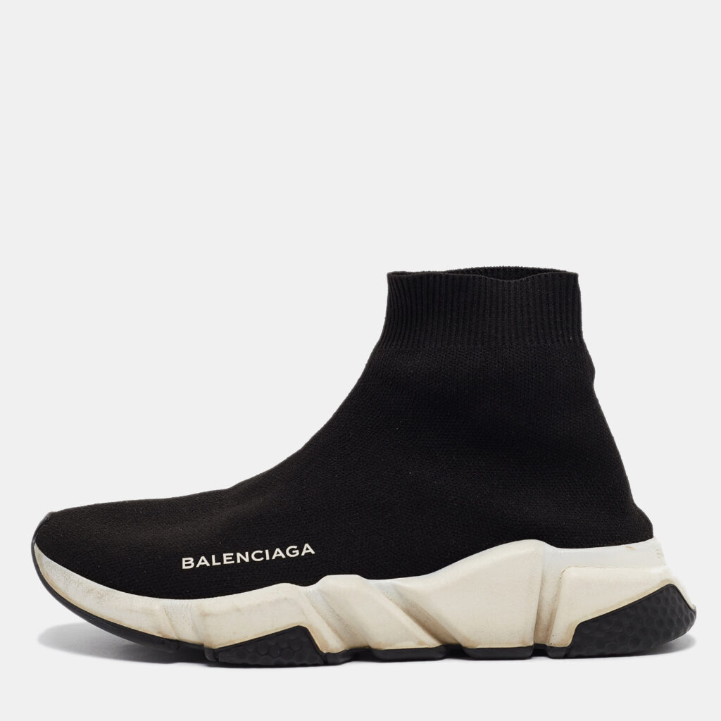 luxury-women-balenciaga-used-shoes-p1071930-001 Balenciaga Black Knit Fabric Speed High Top Sneakers Size 37