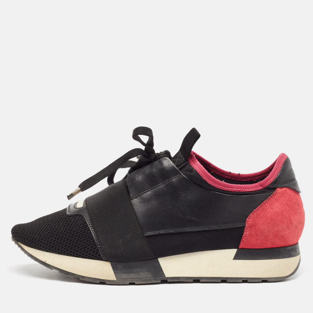 luxury-women-balenciaga-used-shoes-p1073817-001 Balenciaga Black/Pink Leather and Mesh Race Runner Sneakers Size 39