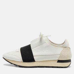 Balenciaga White Leather and Mesh Race Runner Low Top Sneakers Size 40