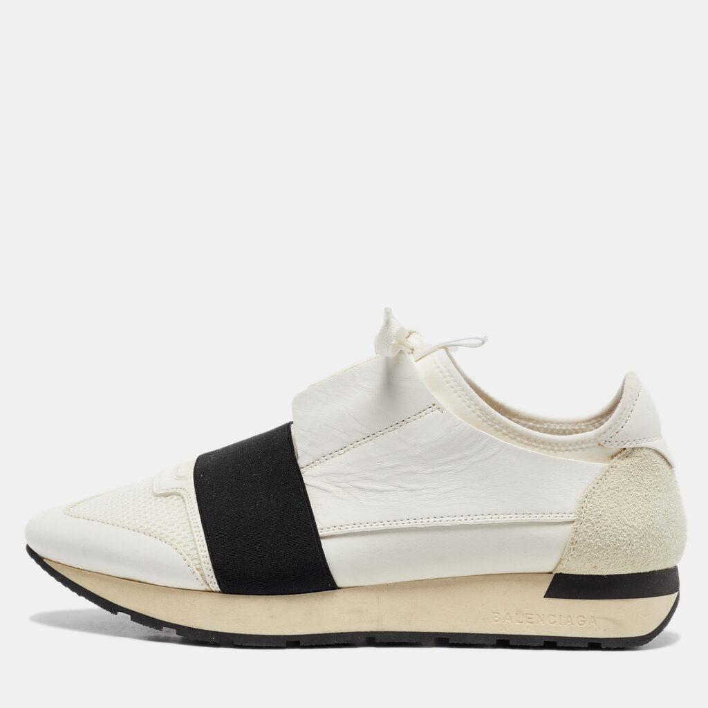 Balenciaga White Leather and Mesh Race Runner Low Top Sneakers Size 40