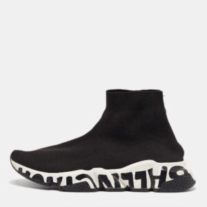 Balenciaga Black Knit Fabric Speed Trainer Slip On High Sneakers Size 39