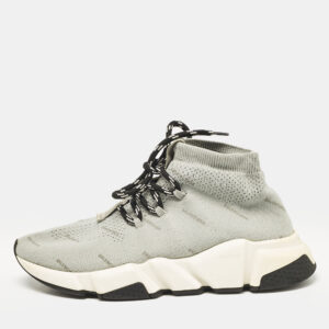 Balenciaga Grey Knit Fabric Speed Trainer Lace Up Sneakers Size 37