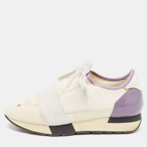 Balenciaga White Leather and Mesh Race Runner Low Top Sneakers Size 38