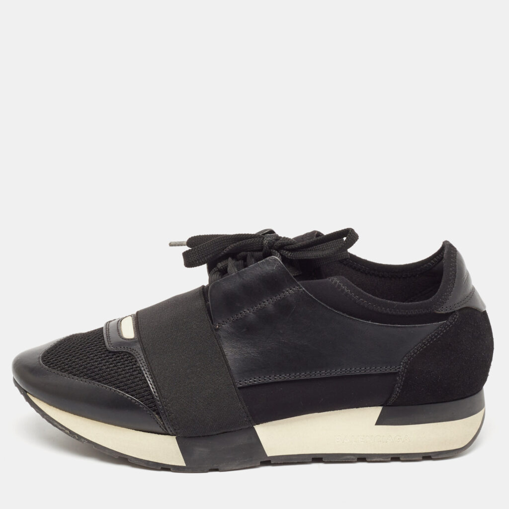 Balenciaga Black Leather and Mesh Race Runner Sneakers Size 38