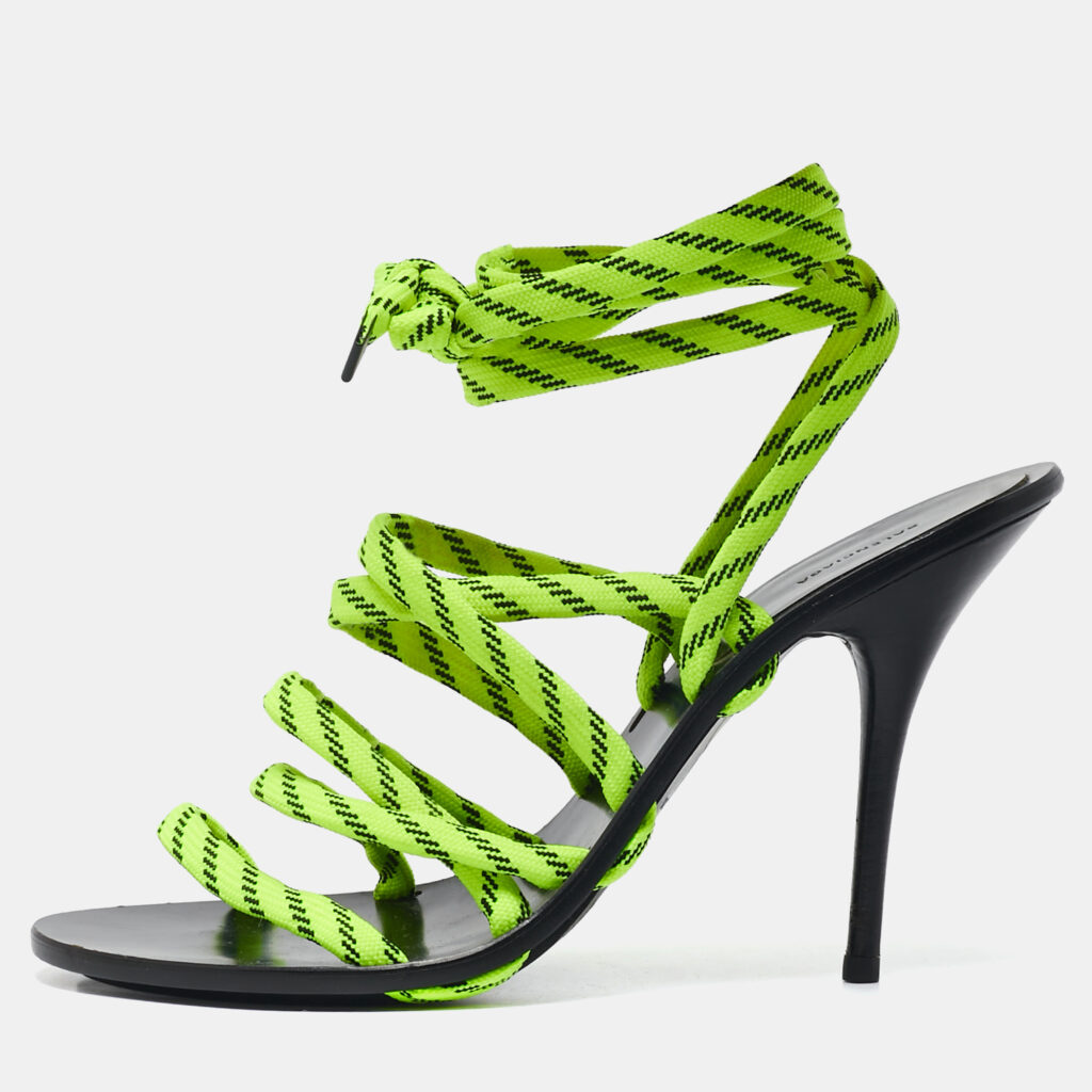 luxury-women-balenciaga-used-shoes-p1097972-001 Balenciaga Neon Green Fabric Lace Up Sandals Size 39