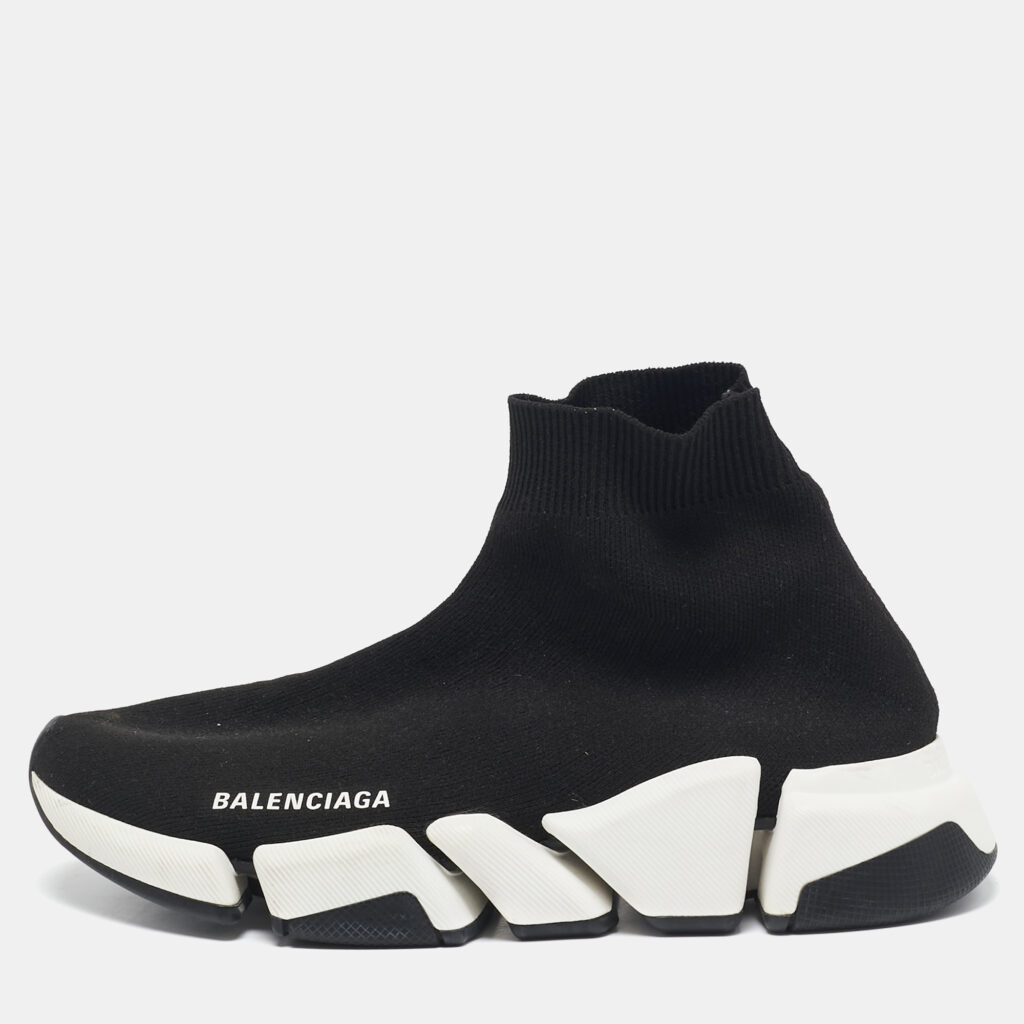 luxury-women-balenciaga-used-shoes-p1100928-001 Balenciaga Black Knit Fabric Speed Trainer High Top Sneakers Size 38