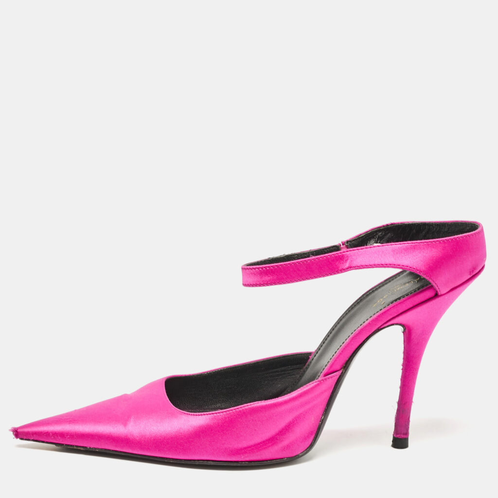 luxury-women-balenciaga-used-shoes-p1101119-001 Balenciaga Pink Satin Pointed Toe Mary Jane Pumps Size 37.5