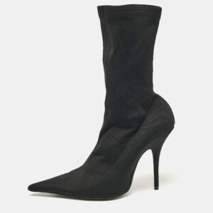 Balenciaga Black Stretch Fabric Knife Mid Calf Boots Size 38