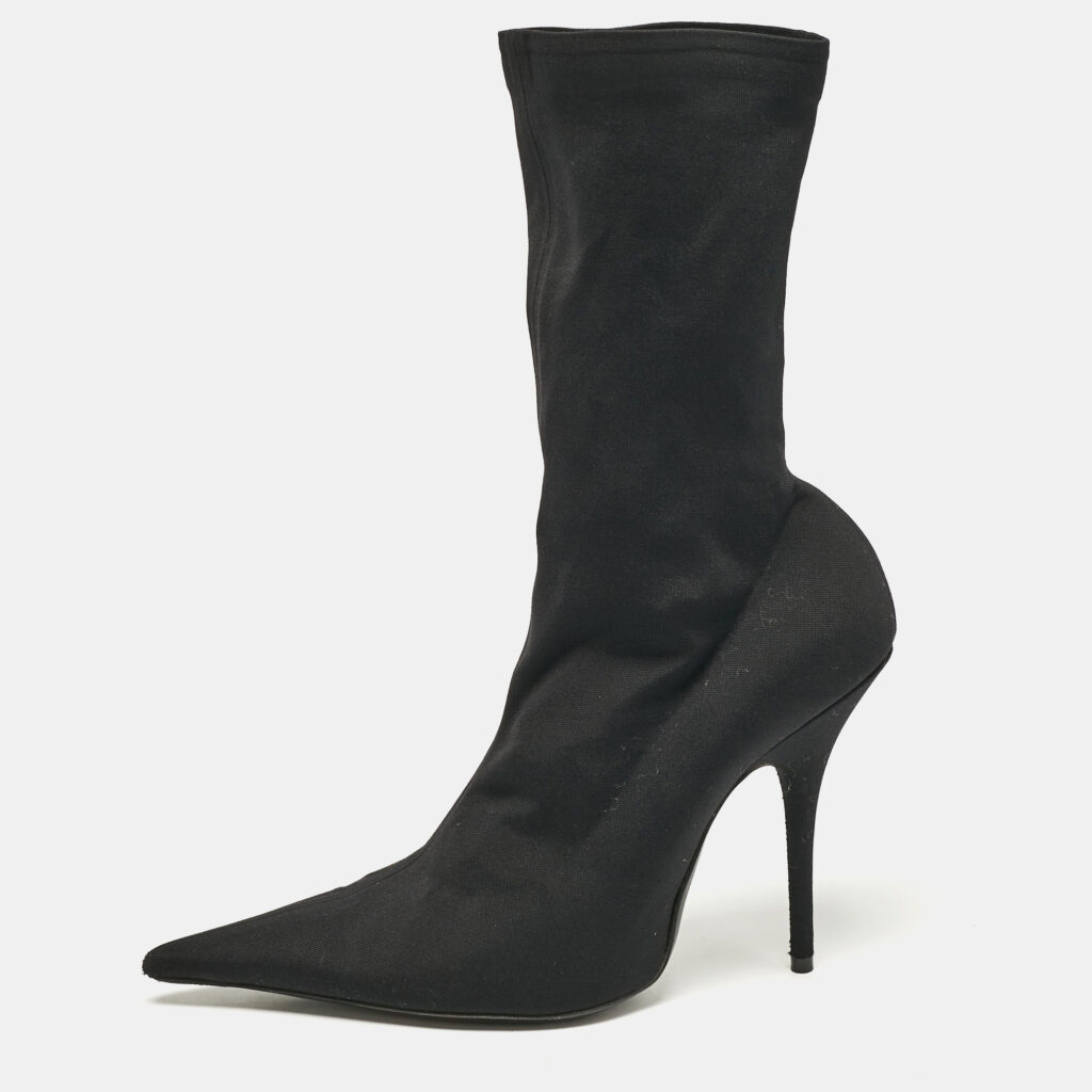 Balenciaga Black Stretch Fabric Knife Mid Calf Boots Size 38