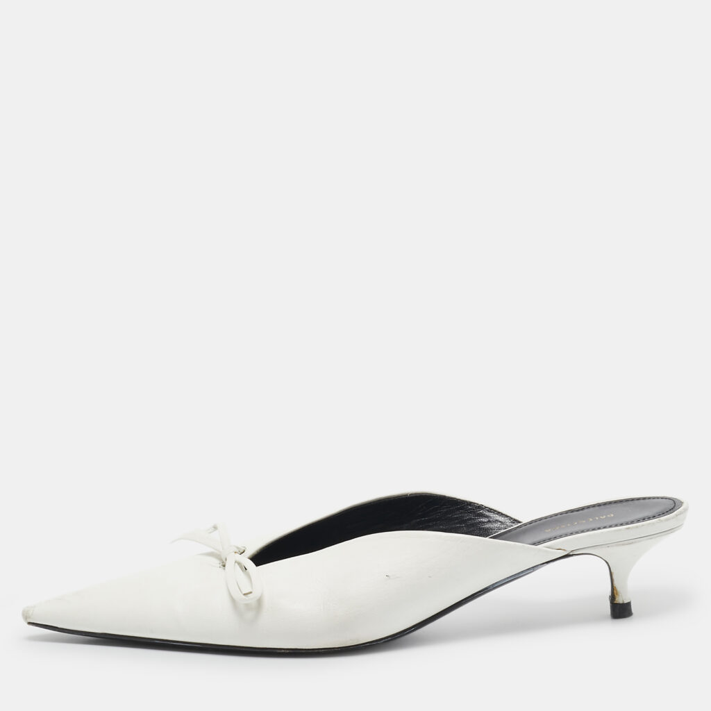 luxury-women-balenciaga-used-shoes-p1101781-004 Balenciaga White Leather Knife Bow Mules Size 38.5