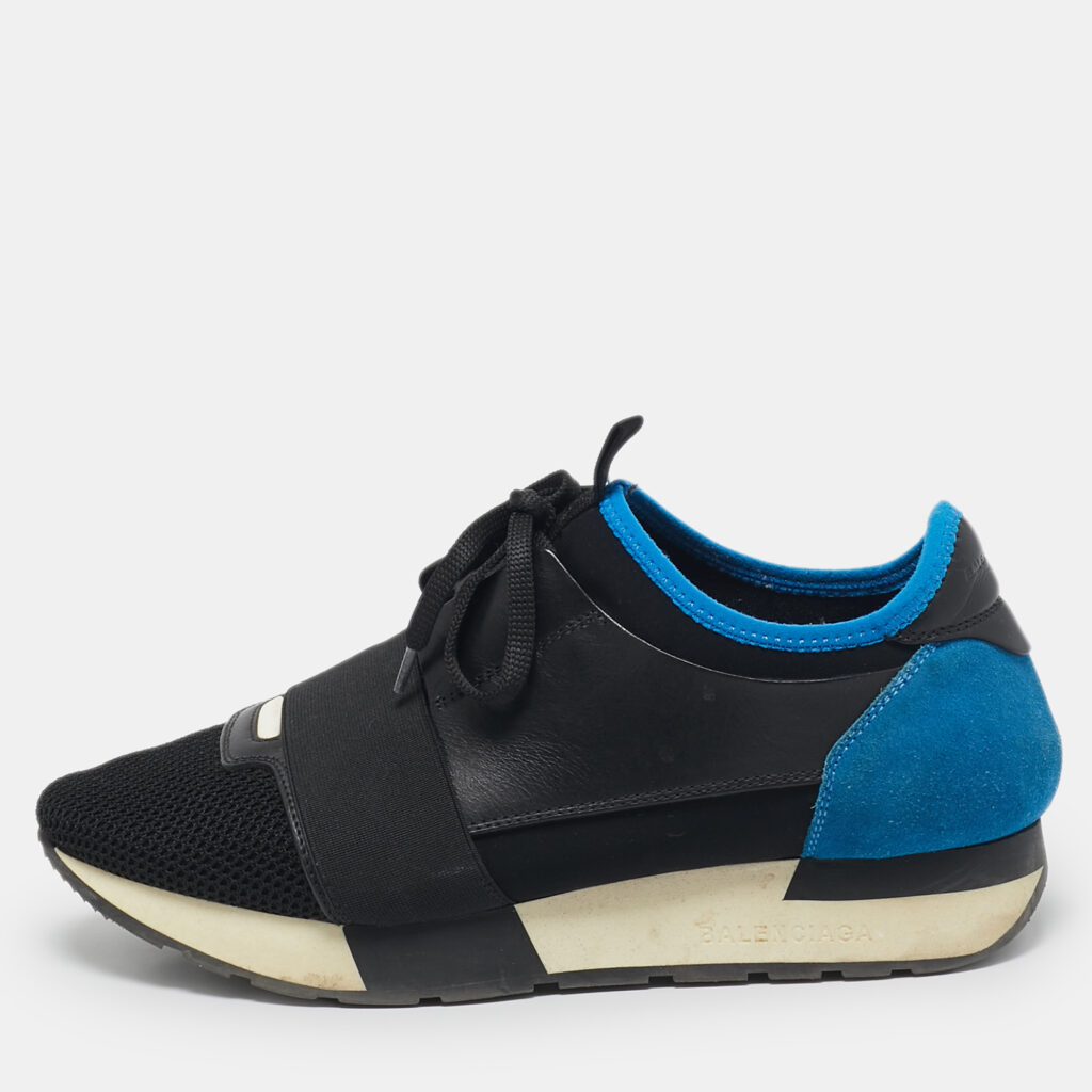 luxury-women-balenciaga-used-shoes-p1101787-001 Balenciaga Blue/Black Mesh and Suede Race Runner Low Top Sneakers Size 38