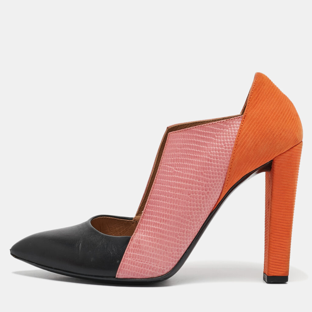 luxury-women-balenciaga-used-shoes-p1101820-001 Balenciaga Multicolor Lizard Embossed and Leather Block Heel Pumps Size 39.5