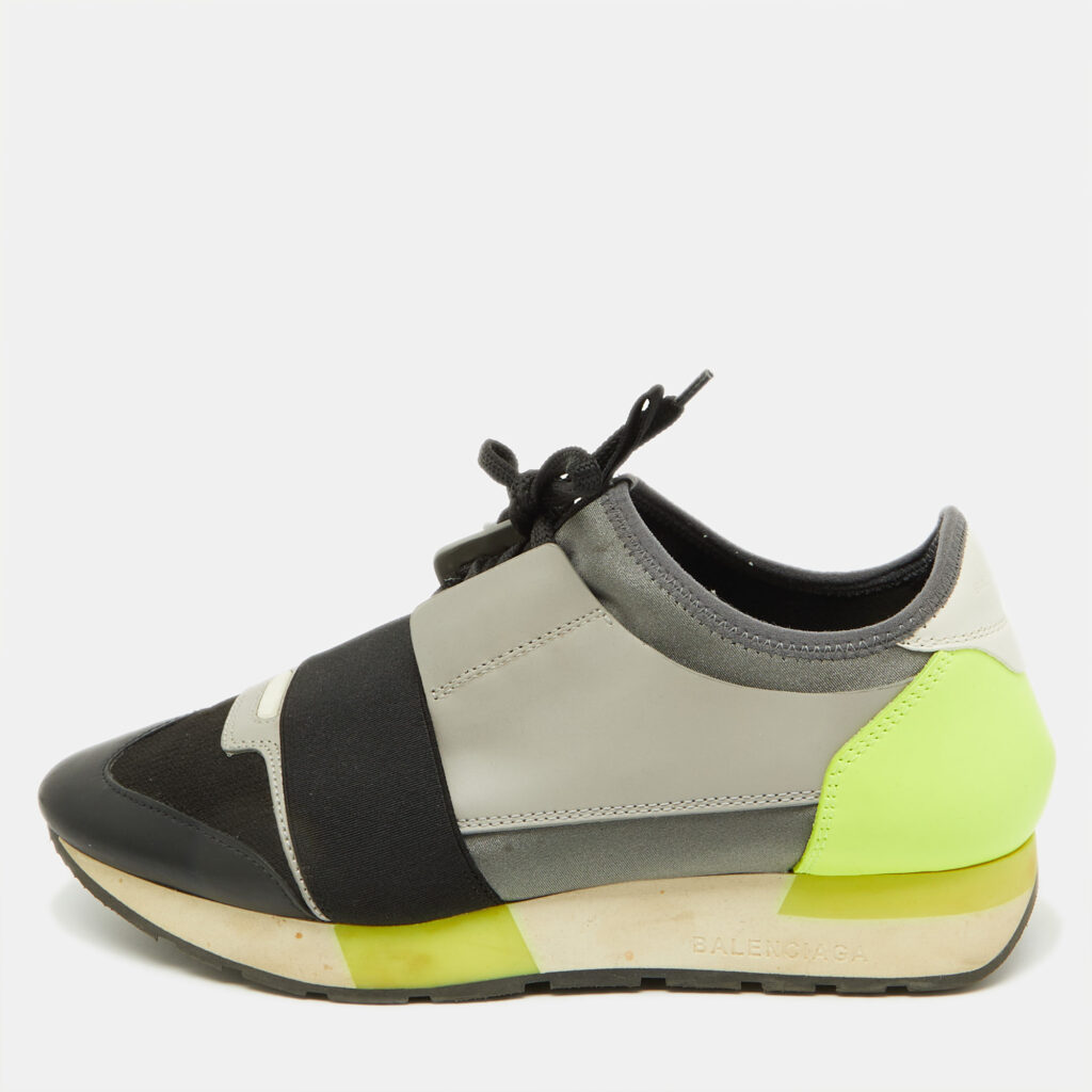luxury-women-balenciaga-used-shoes-p1105236-001 Balenciaga Multicolor Leather and Fabric Race Runner Low Top Sneakers Size 38