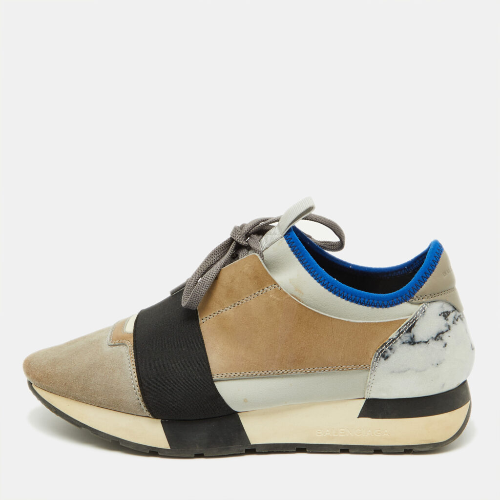 luxury-women-balenciaga-used-shoes-p1105239-001 Balenciaga Multicolor Suede and Fabric Race Runner Low Top Sneakers Size 38