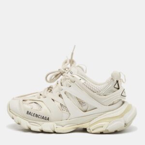 Balenciaga Grey Faux Leather and Mesh Track Low Top Sneakers Size 35