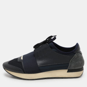 Balenciaga Blue Leather and Neoprene Race Runner Sneakers Size 40