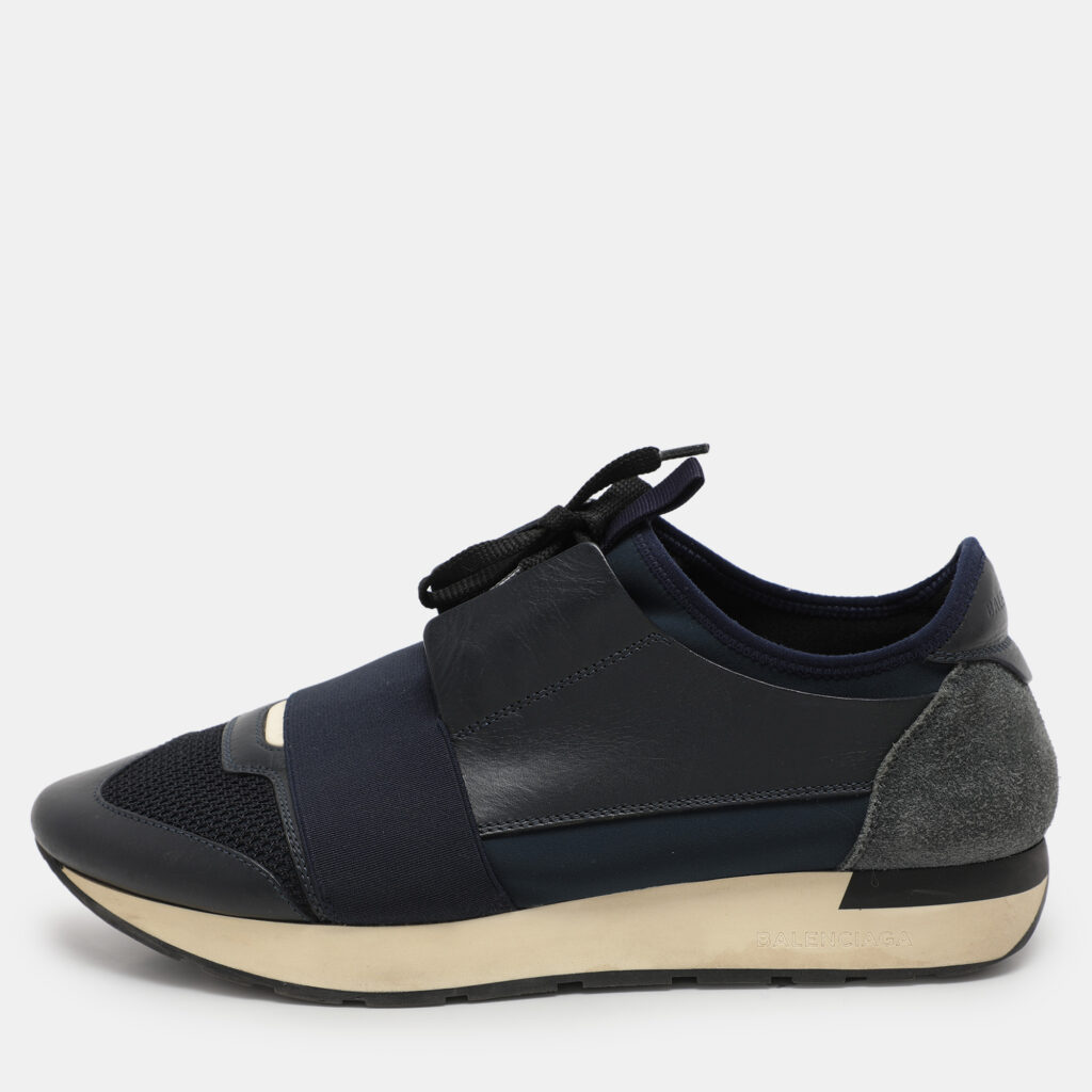 luxury-women-balenciaga-used-shoes-p1106449-008 Balenciaga Blue Leather and Neoprene Race Runner Sneakers Size 40