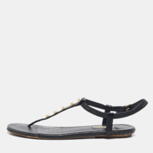 Balenciaga Black Leather Arena Flat Sandals Size 39