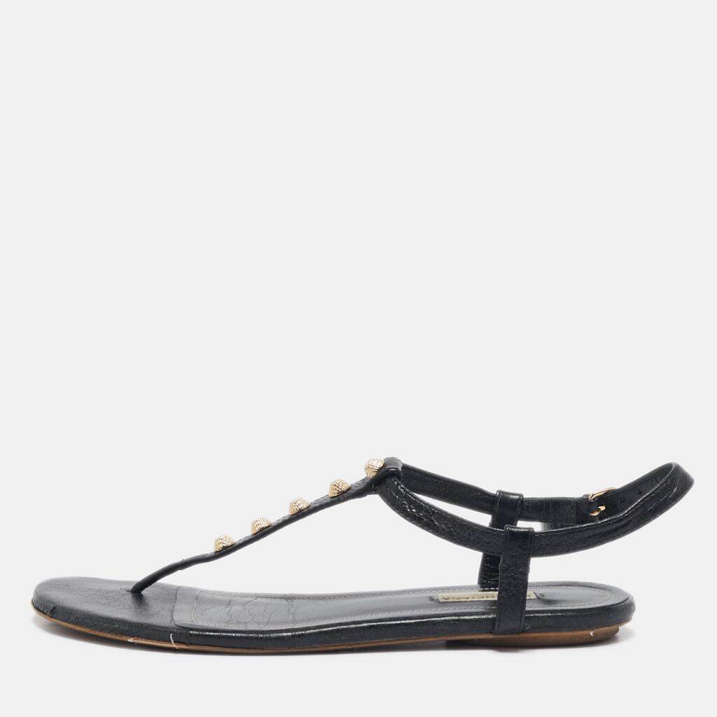 luxury-women-balenciaga-used-shoes-p1107381-001 Balenciaga Black Leather Arena Flat Sandals Size 39