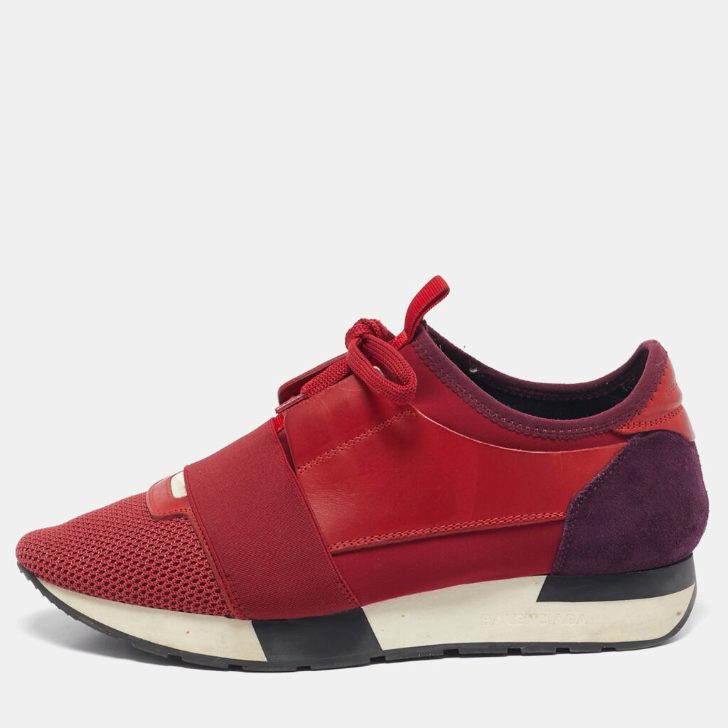 luxury-women-balenciaga-used-shoes-p1108721-001 Balenciaga Red Mesh And Leather Race Runner Low Top Sneakers Size 39