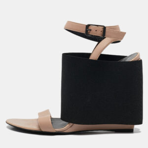 Balenciaga Beige Elastic and Leather Wedge Ankle Strap Sandals Size 39.5