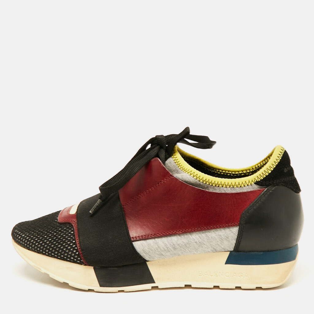 luxury-women-balenciaga-used-shoes-p1116285-009 Balenciaga Multicolor Leather and Mesh Race Runner Low Top Sneakers Size 36