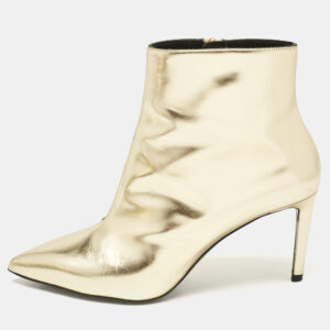 Balenciaga Gold Leather Pointed Toe Ankle Length Boots Size 38
